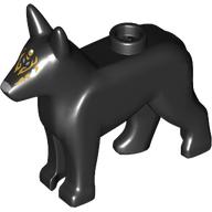 Деталь LEGO Animal, Dog, Alsatian / German Shepherd (Police Dog) with White Eyes, Silver Nose, Gold Decorations on Face print, Черный