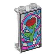 Деталь LEGO Panel 1 x 2 x 3 with Glass Stained Window, Red Rose print, Прозрачный бесцветный