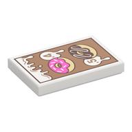 Деталь LEGO Tile 2 x 3 with Nougat Sign, White Cream, Dark Pink / Dark Brown Donuts print, Белый