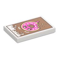Деталь LEGO Tile 2 x 3 with Nougat Sign, White Cream, Dark Pink Donut print, Белый