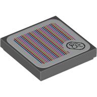 Деталь LEGO Tile 2 x 2 with Dragon Coin and Barcode Print (Sticker), Темный сине-серый