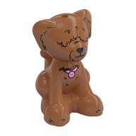 Деталь LEGO Animal, Dog, Small Sitting Dark Brown Fur Over Eyes, Bright Pink Collar print, Сиена