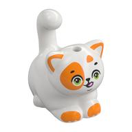 Деталь LEGO Animal, Cat, Chubby with orange Face, Toes, Medium Blue/Lime Eyes print, Белый