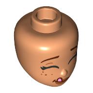 Деталь LEGO Minidoll Head, Reddish Brown Eyebrows, Closed Eyes, Freckles, Tongue Sticking out of Corner, Телесный
