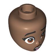 Деталь LEGO Minidoll Head, Black Eyebrows, Brown Eyes, Dark Red Lips, Open Mouth Disgusted, Tongue Sticking Out, Средне-коричневый