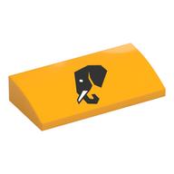 Деталь LEGO Slope Brick Curved 2 x 4 x 2/3 No Studs with Black Elephant Head print, Ярко-светло-оранжевый