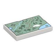 Деталь LEGO Tile 2 x 3 with Map, Sand Green Ground, Dark Green Markings, Dark Red Trail print, Белый