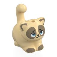 Деталь LEGO Animal, Cat, Chubby with Dark Tan Face, Toes, Bright Light Blue Eyes print, Песочный