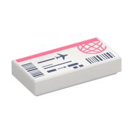 Деталь LEGO Tile 1 x 2 with Coral/Dark Blue Plane Ticket print, Белый