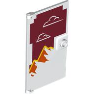 Деталь LEGO Door 1 x 4 x 6 Smooth with White Clouds, Orange Mountains on Dark Red Background print, Белый