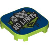 Деталь LEGO Tile Round Corners 4 x 4 x 2/3 with White 'NO LIMITS' on Black Field, Racing Flags print, Лайм