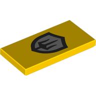 Деталь LEGO Tile 2 x 4 with Shield, Black Trident on Silver Field print, Желтый