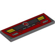 Деталь LEGO Tile 2 x 6 with Fire Truck Front Bumper, Headlights, Red Flame on Shield, Radiator print, Темный сине-серый