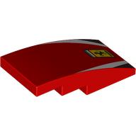 Деталь LEGO Slope Curved 4 x 2 No Studs with Ferrari Logo, White/Black Stripes print, Красный
