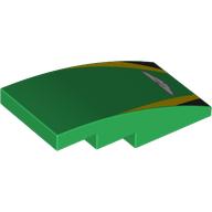 Деталь LEGO Slope Curved 4 x 2 No Studs with Aston Martin Logo, Yellow/Black Stripes print, Зеленый