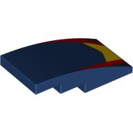 Деталь LEGO Slope Curved 4 x 2 No Studs with Yellow/Red/Black Shapes (Red Bull) print, Темно-синий