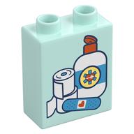 Деталь LEGO Duplo Brick 1 x 2 x 2 with Bandages, Bottle print, Светлый морской волны