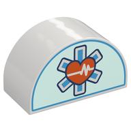 Деталь LEGO Duplo Brick 2 x 4 x 2 Curved Top with Heart, White Heartbeat Graph, Star Of Life print, Белый