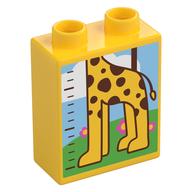 Деталь LEGO Duplo Brick 1 x 2 x 2 with Measuring Tape, Bottom Half Giraffe, Tree print, Желтый