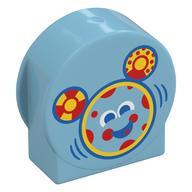 Деталь LEGO Duplo Brick 1 x 3 x 2 Round Top with Circles as Mickey Mouse Outline, Yellow/Red Decorations print, Средне-лазурный