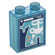 Деталь LEGO Duplo Brick 1 x 2 x 2 with X-Ray, Dark Blue Background, White Skeleton print, Прозрачный светло-голубой
