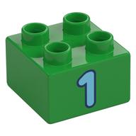 Деталь LEGO Duplo Brick 2 x 2 with Medium Azure '1' Print, Ярко-зеленый