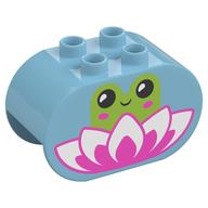Деталь LEGO Duplo Brick 2 x 4 x 2 Rounded Ends with Frog and Lilly Flower Print, Средне-лазурный