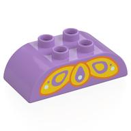 Деталь LEGO Duplo Brick 2 x 4 Curved Top with Yellow Butterfly Wing Print, Средне-лавандовый