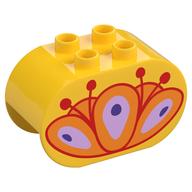 Деталь LEGO Duplo Brick 2 x 4 x 2 Rounded Ends with Orange Flower Print, Желтый