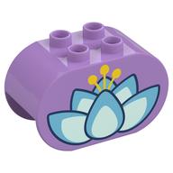 Деталь LEGO Duplo Brick 2 x 4 x 2 Rounded Ends with Lotus Flower Print, Средне-лавандовый