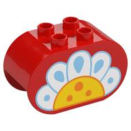 Деталь LEGO Duplo Brick 2 x 4 x 2 Rounded Ends with Daisy Flower Print, Красный
