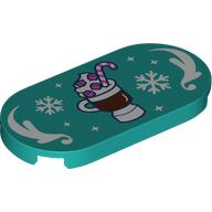 Деталь LEGO Tile Round 2 x 4 with Sunday, White Snowflakes, Decorations print, Темно-бирюзовый