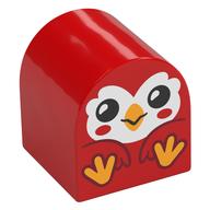 Деталь LEGO Duplo Brick 2 x 2 x 2 Curved Top with Sitting Bird, White Face, Bright Light Orange Feet print, Красный