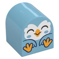 Деталь LEGO Duplo Brick 2 x 2 x 2 Curved Top with Sitting Bird, White Face, Bright Light Orange Feet print, Средне-лазурный