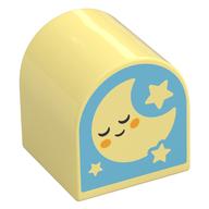 Деталь LEGO Duplo Brick 2 x 2 x 2 Curved Top with Bright Light Yellow Sleeping Moon, Stars on Bright Light Blue Background print, Ярко-светло-желтый