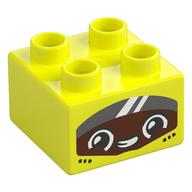 Деталь LEGO Duplo Brick 2 x 2 with Reddish Brown Face with Visor print, Насыщенный желтый