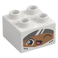 Деталь LEGO Duplo Brick 2 x 2 with Medium Nougat Winking Face and Visor print, Белый