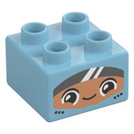 Деталь LEGO Duplo Brick 2 x 2 with Medium Nougat Face and Visor print, Средне-лазурный