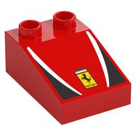 Деталь LEGO Duplo Brick 3 x 2 Slope 33° with Black and White Panels, Yellow Ferrari Logo print, Красный