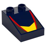 Деталь LEGO Duplo Brick 3 x 2 Slope 33° with Black, Red, and Yellow Panels print, Темно-синий