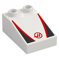 Деталь LEGO Duplo Brick 3 x 2 Slope 33° with Black and Red Panels, Red 'H' in Circle Print, Белый