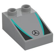 Деталь LEGO Duplo Brick 3 x 2 Slope 33° with Black and Dark Turquoise Panels, Mercedes Logo print, Светлый сине-серый