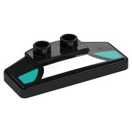 Деталь LEGO Duplo Rear Spoiler 2 x 4 x 1 / 2 with White and Dark Turquoise Panels Print, Черный