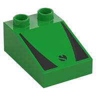 Деталь LEGO Duplo Brick 3 x 2 Slope 33° with Black Panels and Circle Symbol print, Ярко-зеленый
