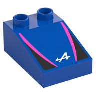 Деталь LEGO Duplo Brick 3 x 2 Slope 33° with Black and Dark Pink Panels, White 'A' print, Голубой