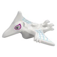 Деталь LEGO Animal, Dinosaur, Pteranodon with Magenta Eyes, Bright Light Blue Webbings print, Белый