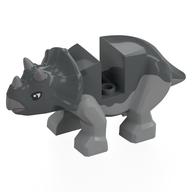 Деталь LEGO Animal, Dinosaur, Triceratops Small with Light Bluish Grey Legs, Horns, Mouth, Black Eyes print, Темный сине-серый