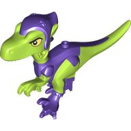 Деталь LEGO Animal, Dinosaur, Green Goblin-Raptor with Dark Purple Legs, Hat, Yellow Eyes print, Лайм