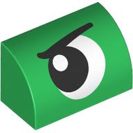 Деталь LEGO Brick Curved 1 x 2 x 1 No Studs with Eye, Looking Left, Angry print, Зеленый