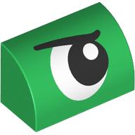 Деталь LEGO Brick Curved 1 x 2 x 1 No Studs with Eye, Looking Right, Angry print, Зеленый